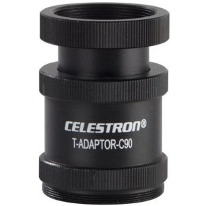 This Celestron T-Adapter connects a DSLR camera to a NexStar 4SE or C90 spotting scope for prime focus photography Threads onto the rear cell for secure, wiggle-free connection T-threads accept camera brand specific T-Ring (sold separately)